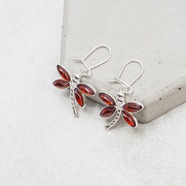 Marcin Waryszak - Wholesale Dangle Earrings - Baltic Amber Dragonfly Earrings Silver Dragonfly Earrings3