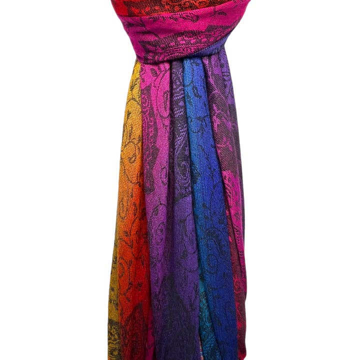 London Scarves - Wholesale Scarf – Women's - Rainbow Pashmina paisley print with tassels13