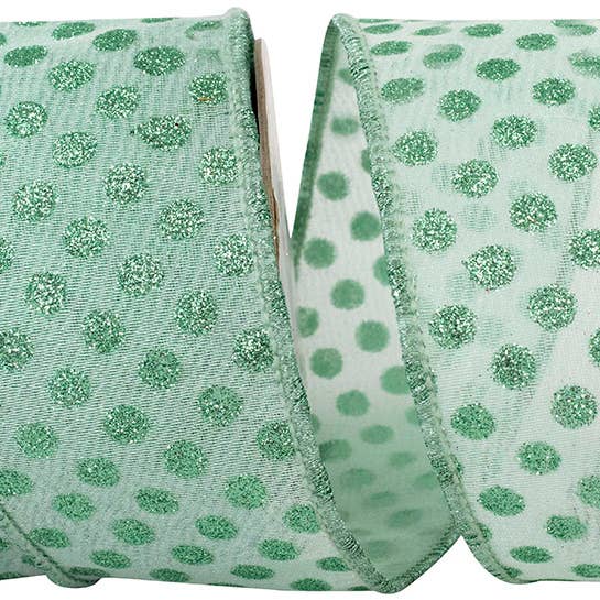 Mesh Deluxe Glitter Dots Wired Edge, Aqua, 2-1/2 In for wholesale by RELIANT RIBBON