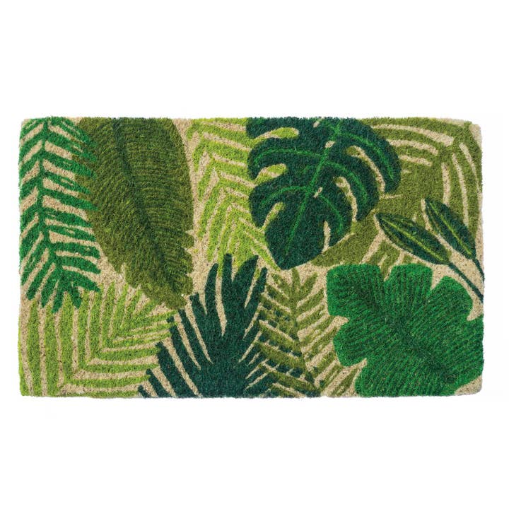 Tropical Leaves Handwoven Coconut Fiber Doormat for wholesale by Entryways