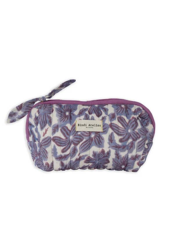 Quiltad sminkväska i bomull med blocktryck - Manoa Azul för wholesale av Bindi Atelier