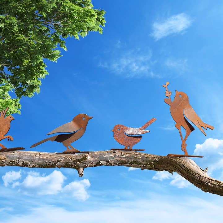 Rustic Set of 4 Birds Mounted on Fence / Branch for wholesale by California Home & Garden