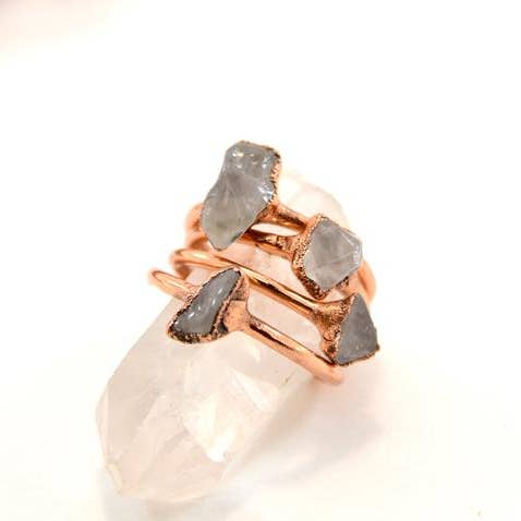Daddy Daughter Jewelry - Wholesale Cocktail/Statement Ring - Dainty Copper Rose Quartz Ring | Love Stone Pink Rose Quartz5