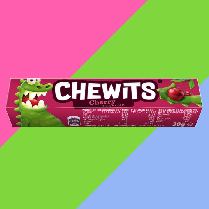 Chewits Cherry Flavour Stick Pack 40x30g for wholesale by Gaffney's Sweets & Treats Wholesale