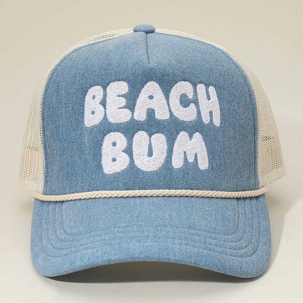 Sensibling Corp. - Wholesale Trucker Hat - Women's - BEACH BUM Message Embroidered Mesh Back Trucker Hat1