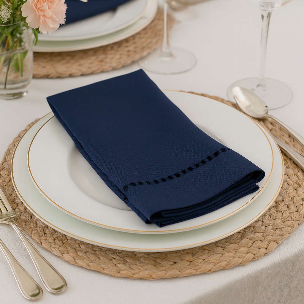 Fennco Styles – wholesale Dinner & cloth napkin – Navy Blue Hemstitch 18" Cloth Dinner Napkin0
