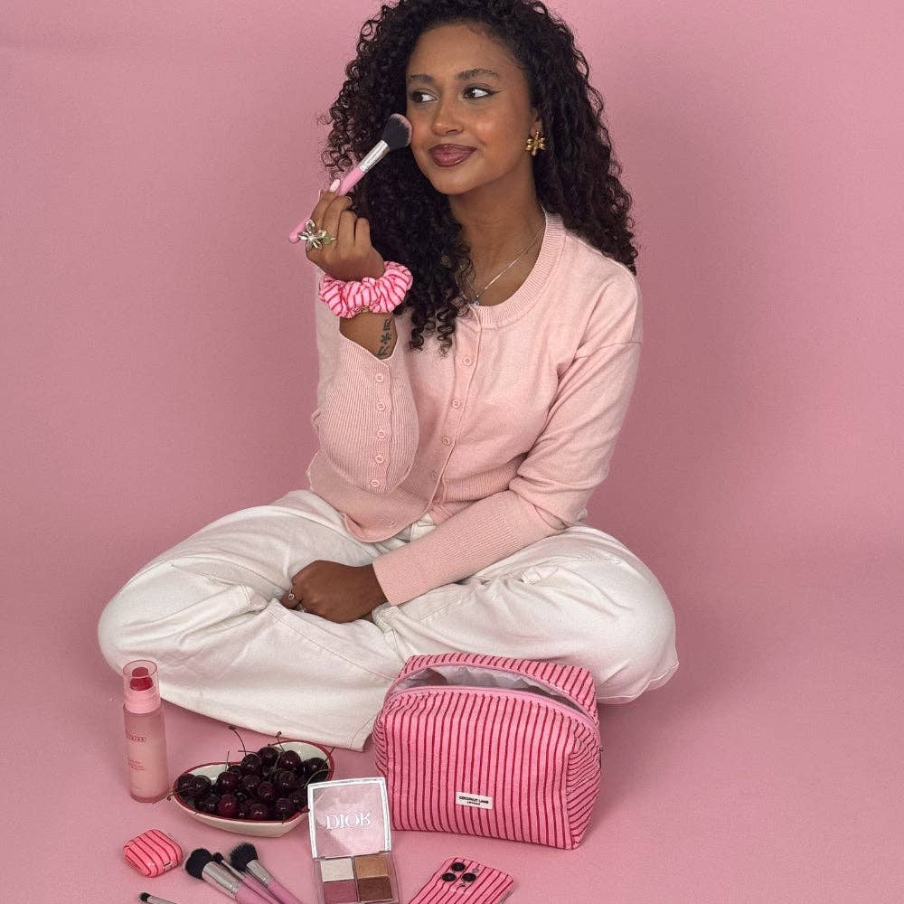 Coconut Lane – wholesale Make-up/cosmetic bag – Towel Makeup Bag - Cherry Stripe5