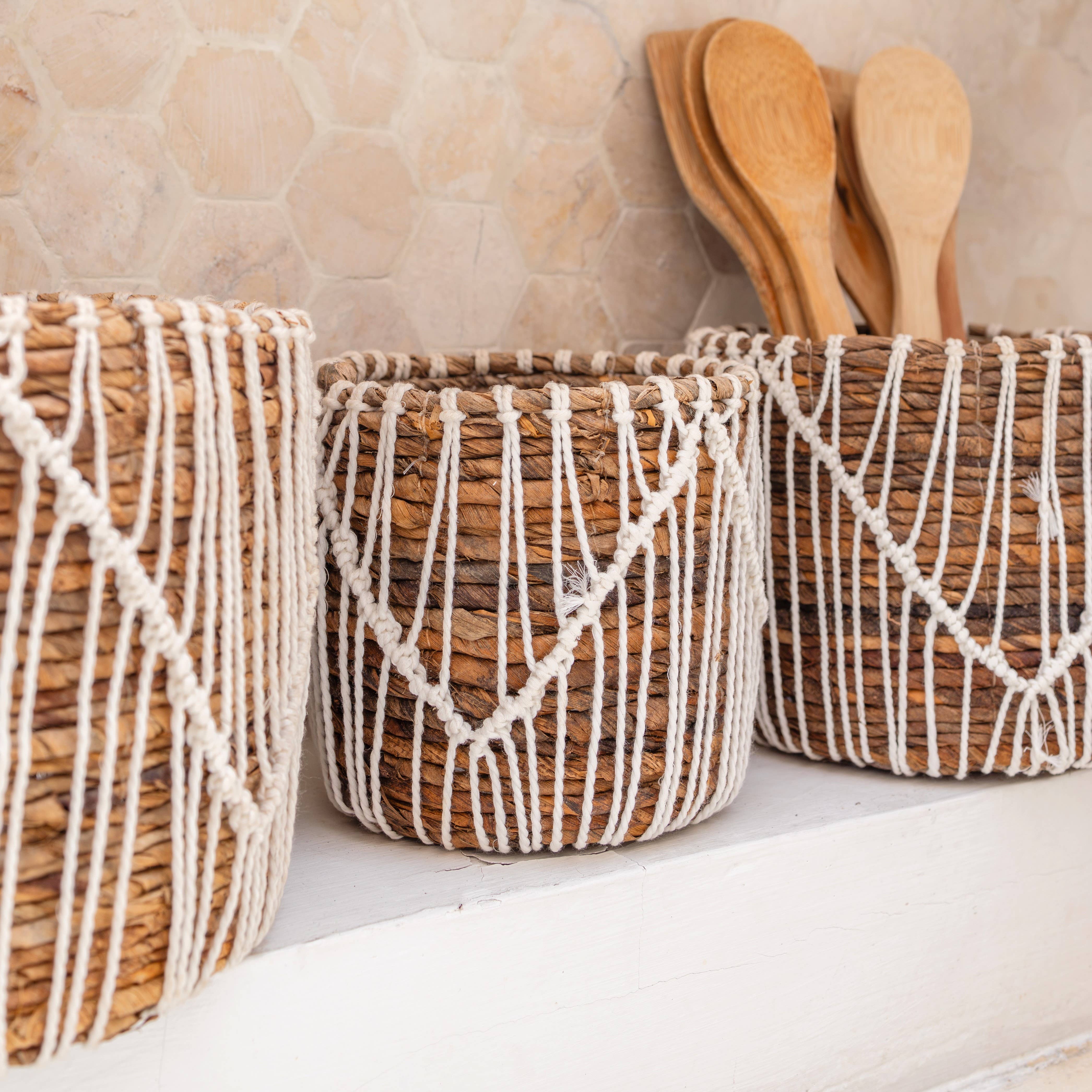 Soeji - Wholesale Basket - Small Woven Seagrass Basket Round Flower Boho Basket ORIS1