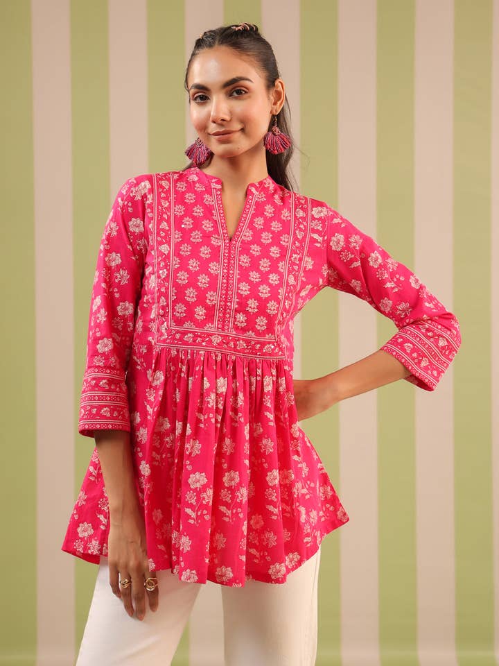 Pink Printed Cotton Top for wholesale by Jaipur Morni USA