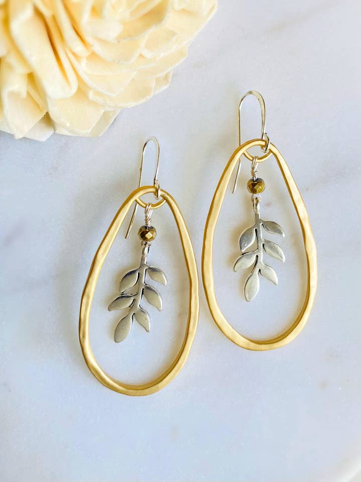 Golden Breeze Leaf Earrings for wholesale by Dajana Design