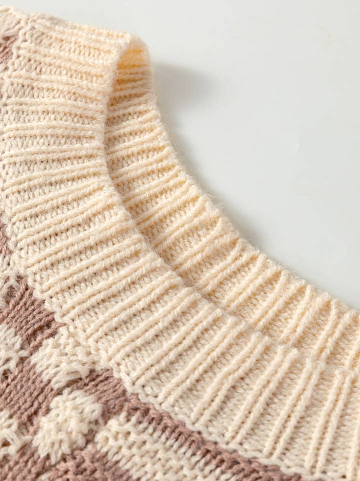 Khaki Stripe Sofia Shoulder Balloon Sleeve Sweater for wholesale on Faire7