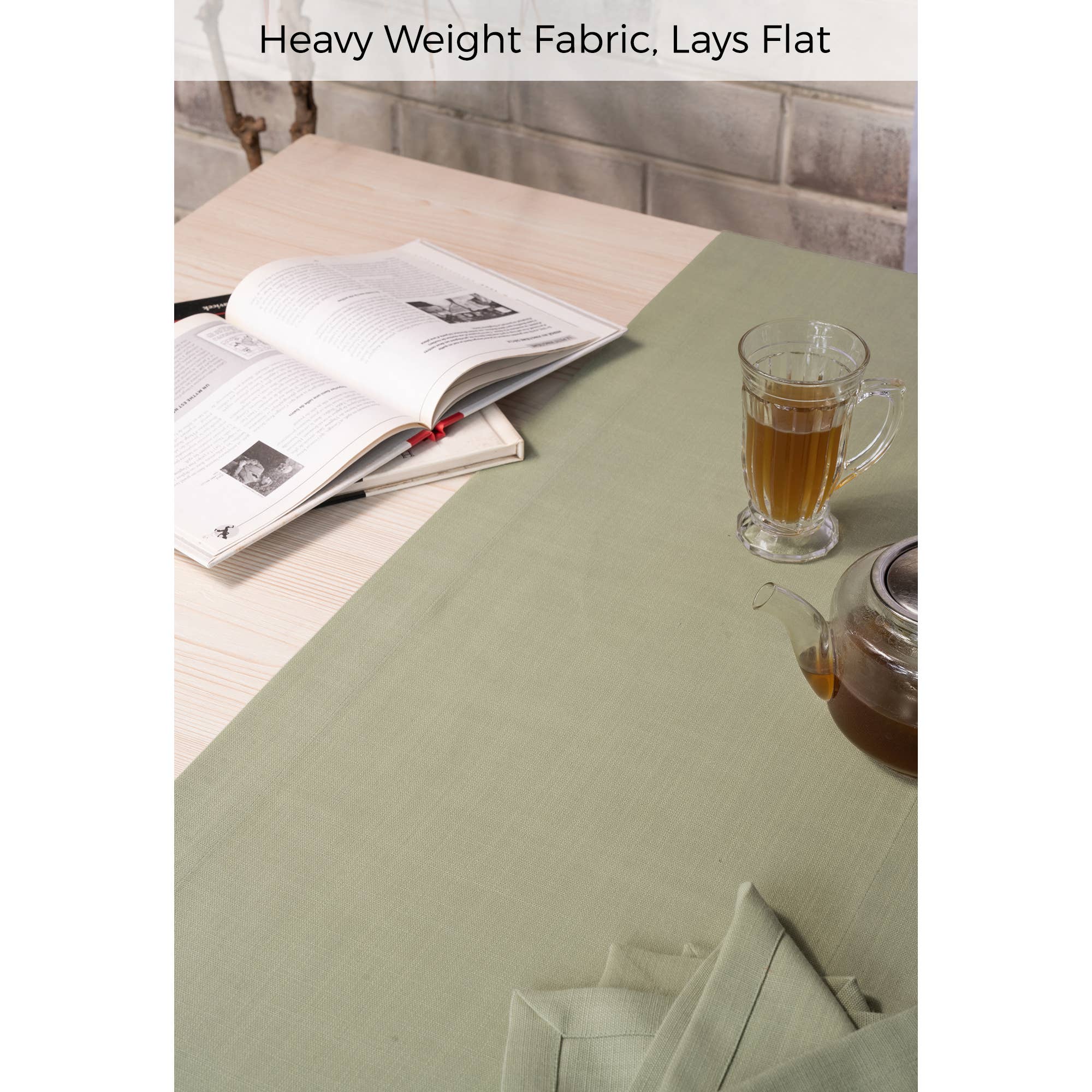 D'Moksha - Vente Chemins de table - Chemin de table vert sauge en lin synthétique2