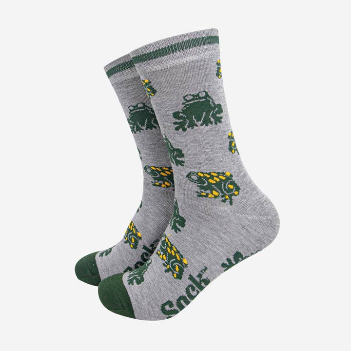 Meias de Bambu para Homem - Cinza Mesclado/Verde, Rãs por atacado de Sock Talk