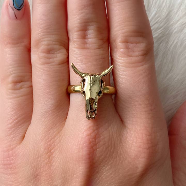 Baizaar - Wholesale Cocktail/Statement Ring - Brass Bull Skull Ring