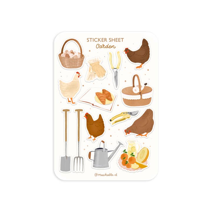 A6 klistermärkeark - trädgård - höns, vår, trädgårdsarbete för wholesale av Muchable