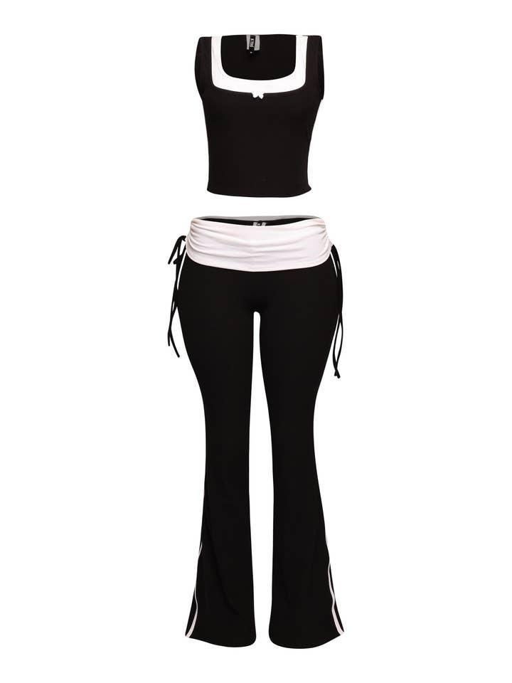 K Too - Wholesale Top & Pant Set (NOT Loungewear) - Women's - Color contrast top and foldover band pant set