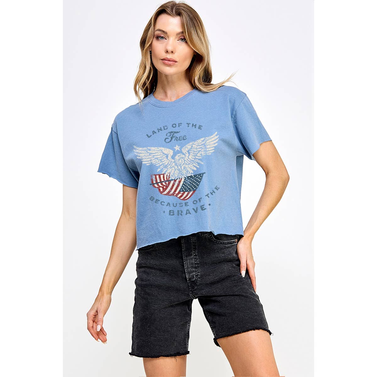 Illustrated Society - Wholesale Screen Printed T-Shirt - Women's - LAND OF THE FREE VINTAGE GRAPHIC CROP TOP1