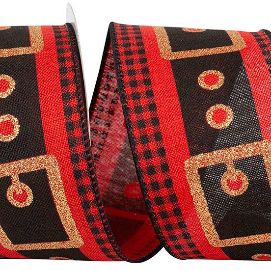 Santas Belt Glitter Linen Check Wired Edge, Red/black for wholesale by RELIANT RIBBON