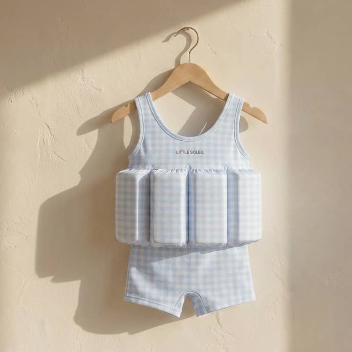 Blue Check - Short Sleeve Floatsuit - LITTLE SOLEIL for wholesale by Little Soleil