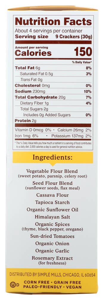 KeHE Distributors, LLC - Wholesale Crackers - Simple Mills Cracker Pita Mediterranean Herb 4.25 oz3