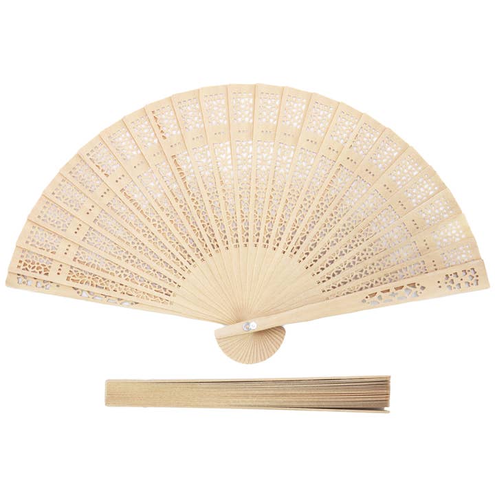 Cap Zone - Wholesale Handheld Folding Fan - Hollow Laser Cut Wooden Handheld Fan - No Box