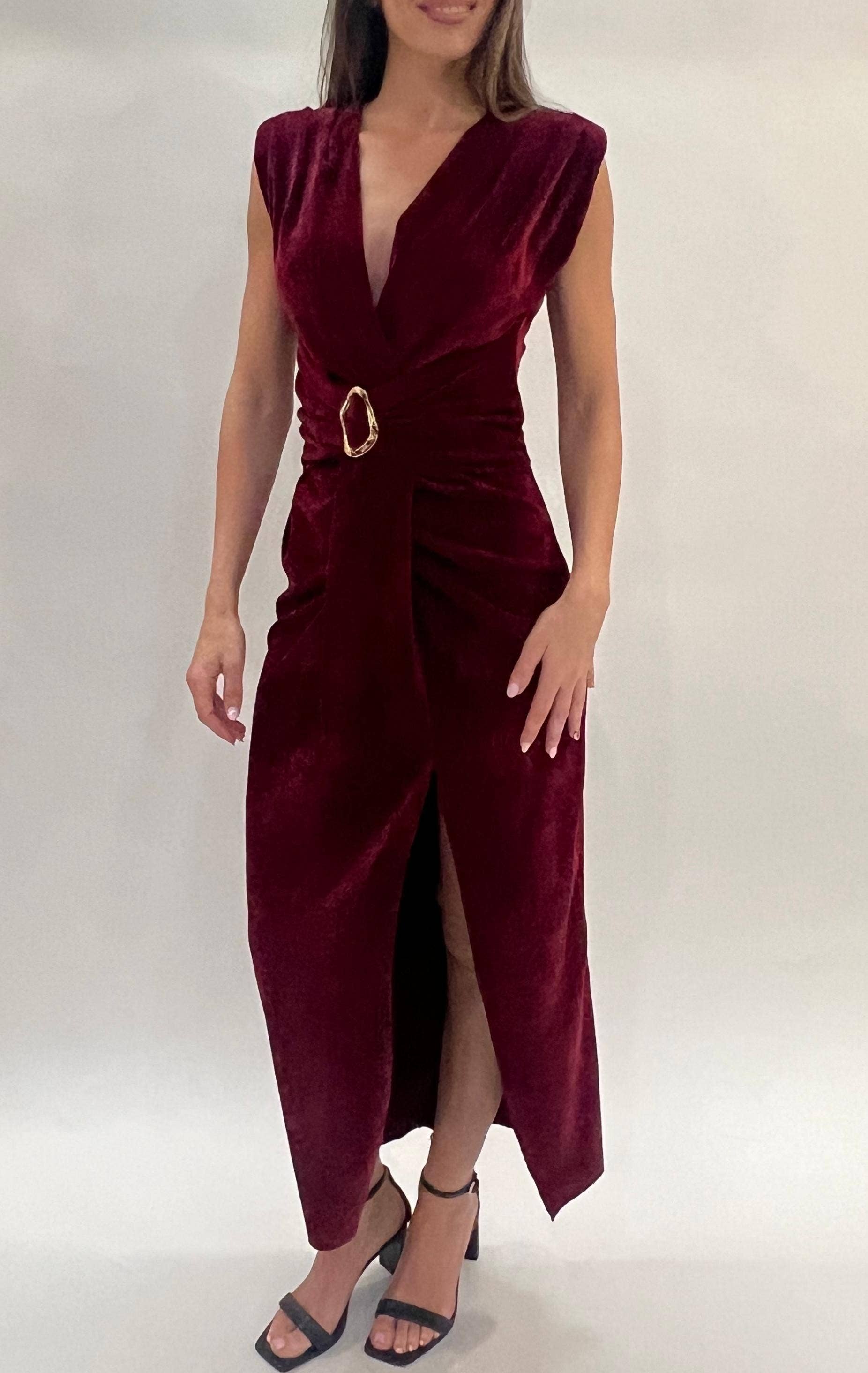 Julie d orleac - Wholesale Dress - Women's - Long Burgundy Velvet Dress2