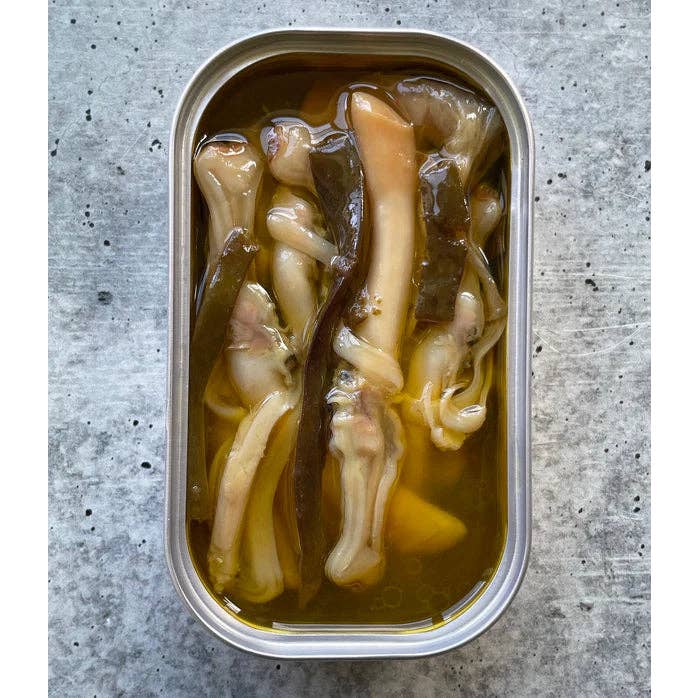 meDINEterranean - Wholesale Tinned Fish - Porto-Muinos. Razor Clams with Sea Spaghetti and Garlic