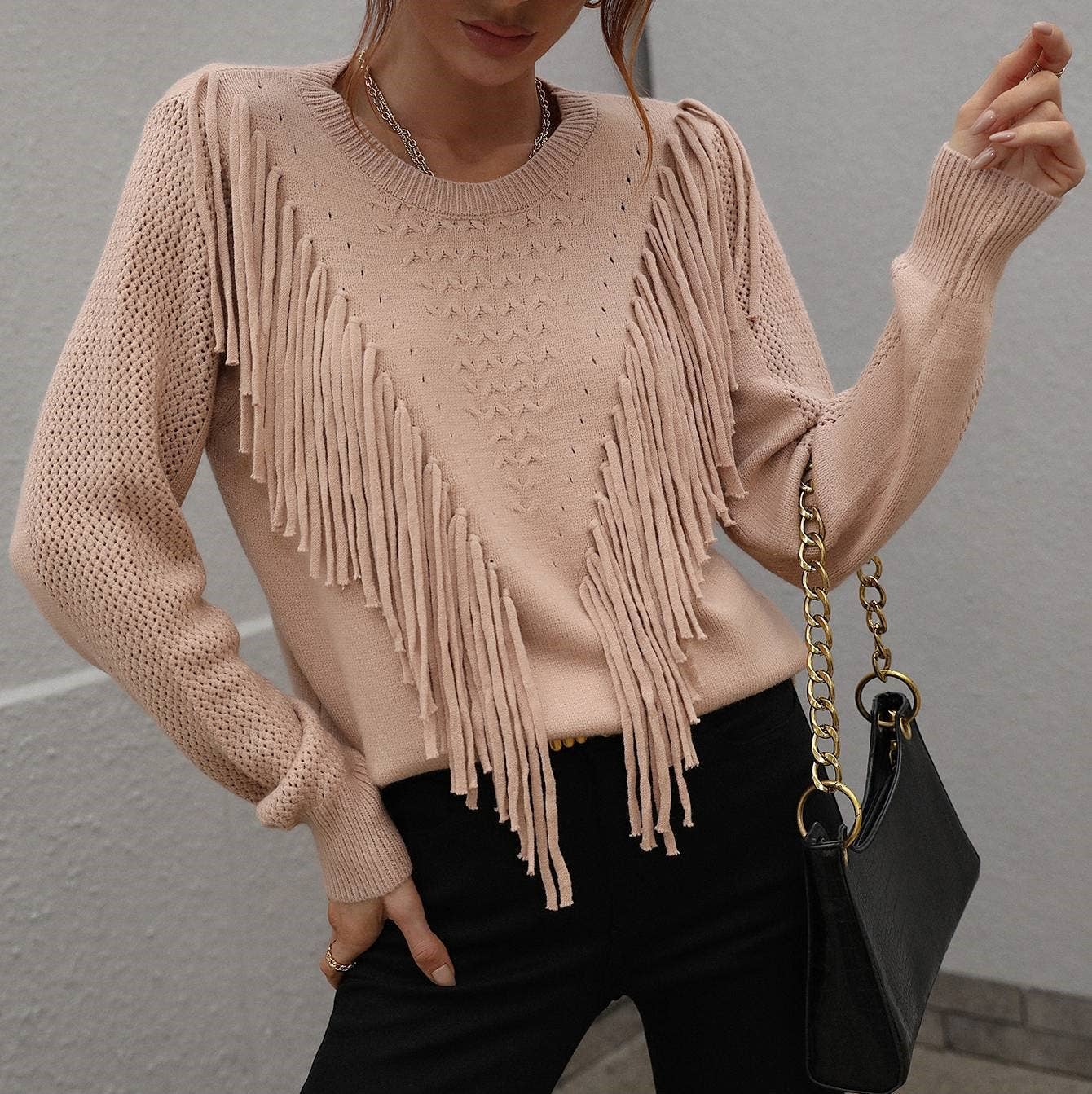 Rosa Clothing - Wholesale Knit Sweater - Women's - Fringed Pullover Sweater1
