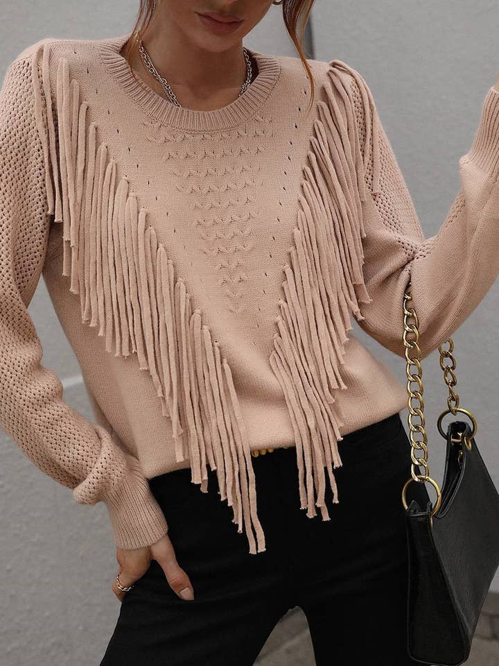 Rosa Clothing - Wholesale Knit Sweater - Women's - Fringed Pullover Sweater1
