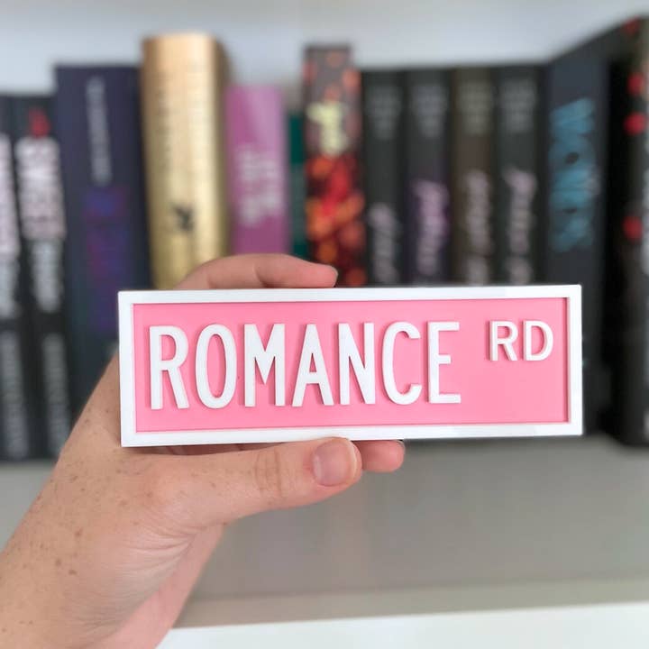 "ROMANCE RD " Bookshelf Sign Bookish Library sign for wholesale by Etchedoccasions