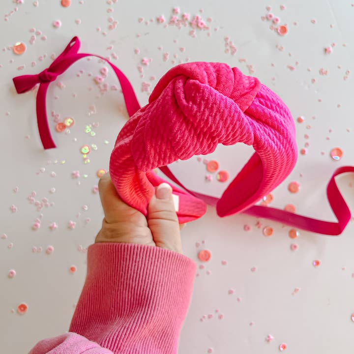 Evie Pearl Handmade LLC - Wholesale Fashion Headband - Kids - Colorblock- Bubblegum Pink & Hot Pink Knotted Headband