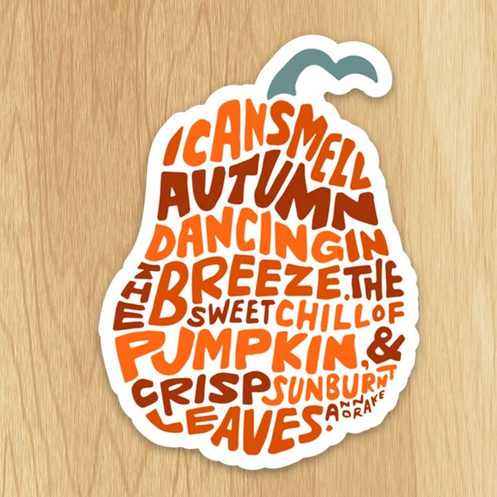 Hand-Lettered Autumn Pumpkin Sticker for wholesale by Wander On Words