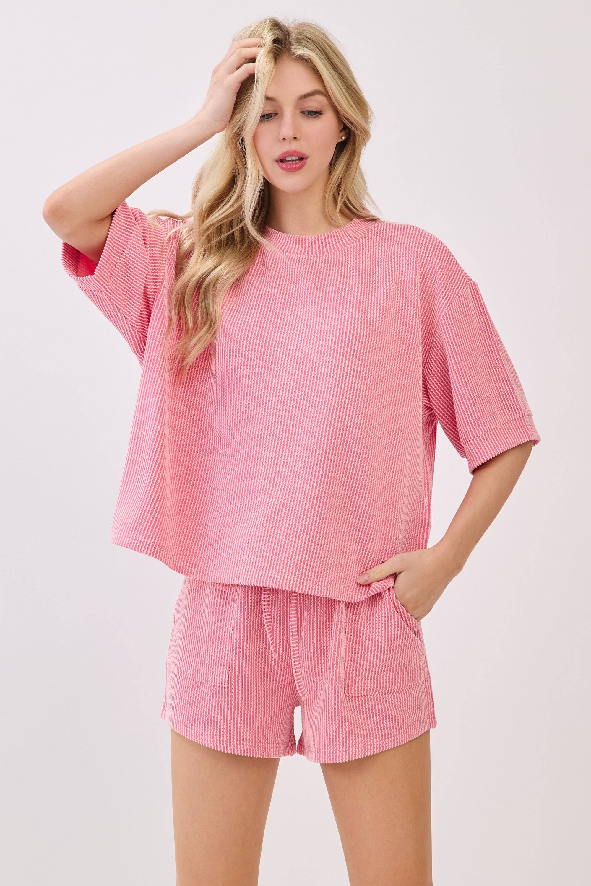 Sewn and Seen - Wholesale Lounge Set - Women's - RIBBED ROUND NECK TOP AND SHORTS SET39