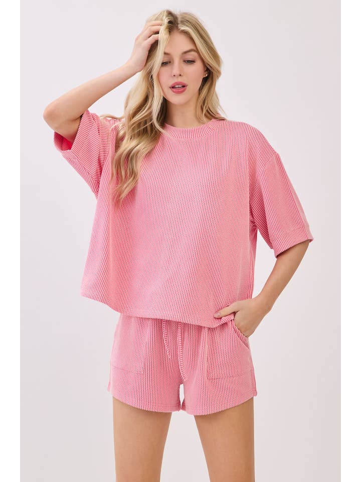 Sewn and Seen - Wholesale Lounge Set - Women's - RIBBED ROUND NECK TOP AND SHORTS SET39