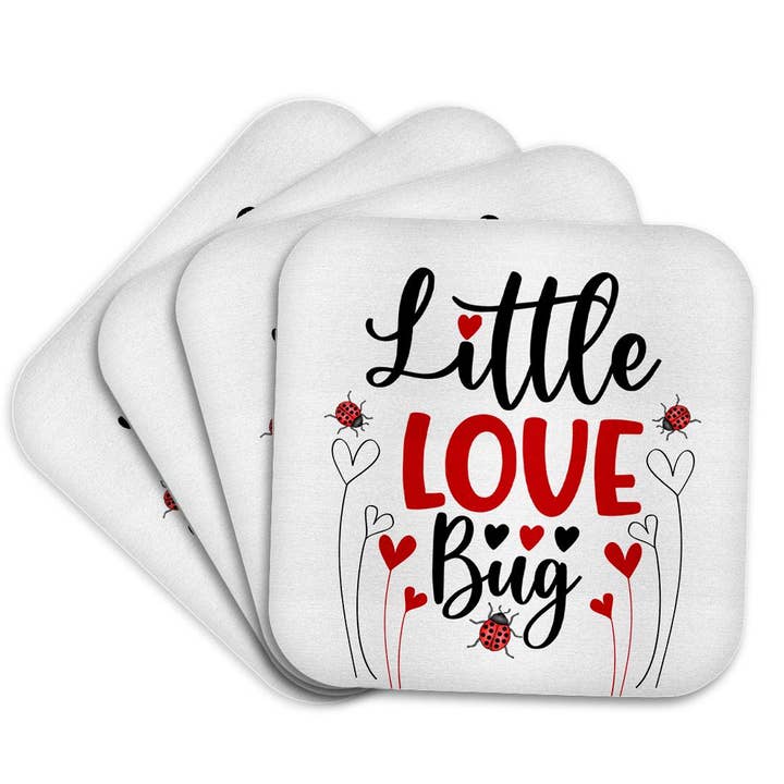 3dRose - Wholesale Coasters - 3dRose, Little Love Bug Cute Typography in Red and Black with Ladybugs, Coaster7
