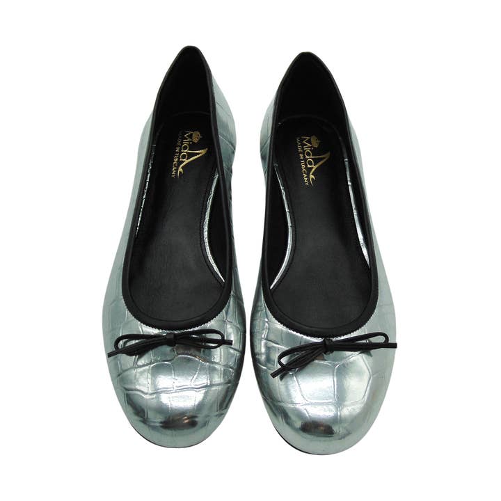 Mida Silver Crocodile Print Ballerina 37 for wholesale by MIDA