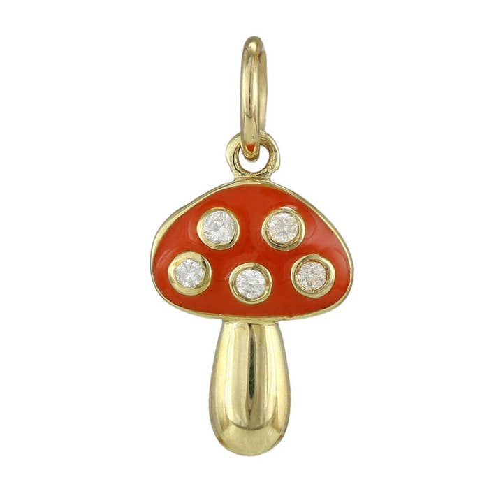 Ciondolo a forma di fungo diamantato con smalto arancione 8x13mm per la vendita all'ingrosso da parte di Jewels of Mewar