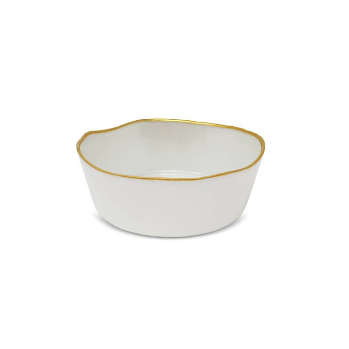 VIVIENCE - Wholesale Dinner plate - Set of 4 Organic Shaped Glass Plates White with Gold Wall1