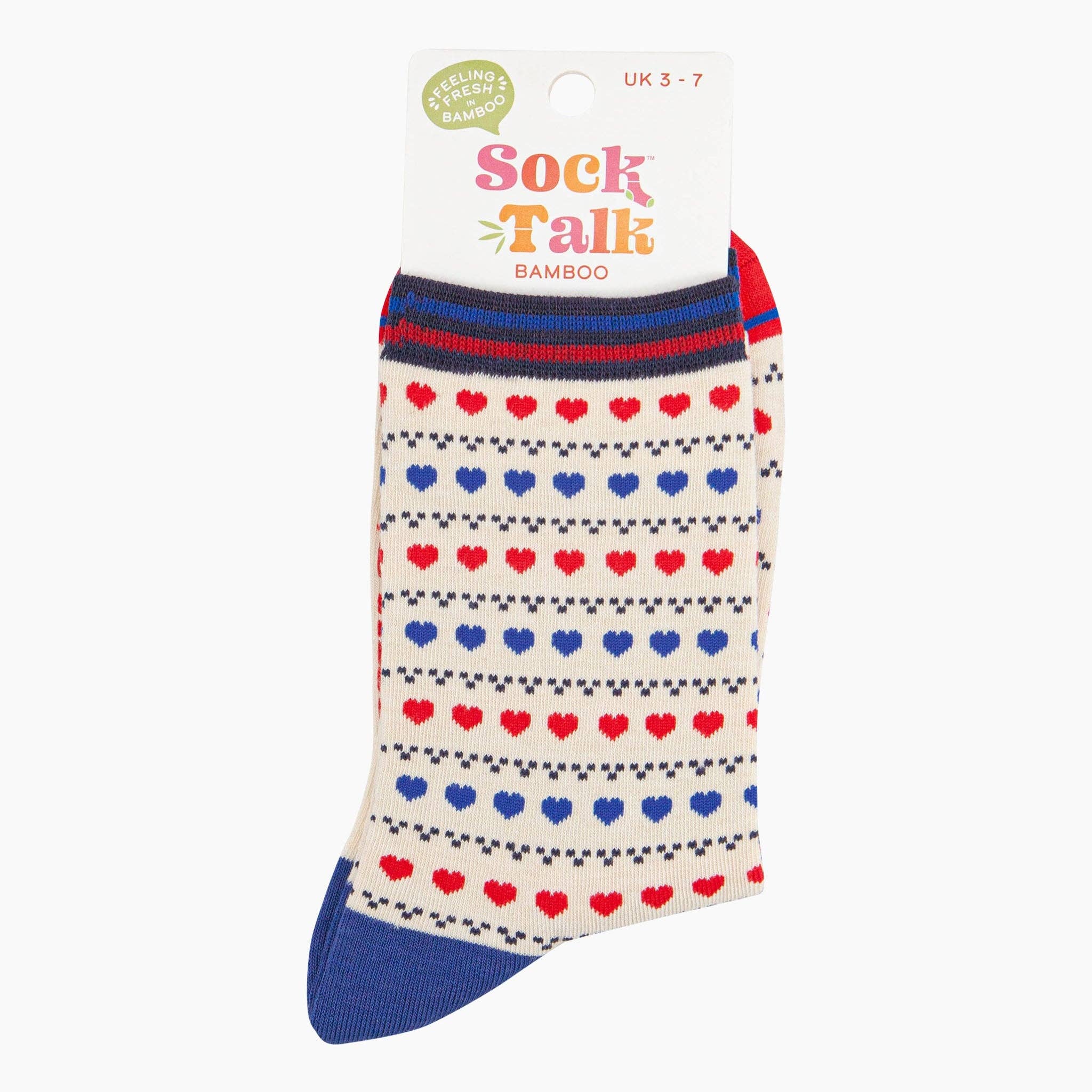 Sock Talk - Wholesale Socks - Women's - Women's Bamboo Socks - Cream/Red/Blue, Heart Fair Isle3