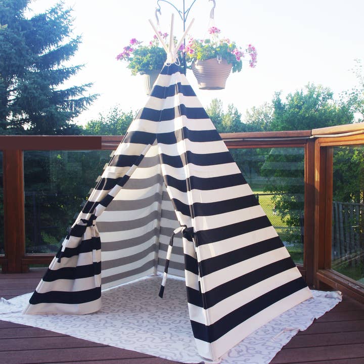 The Teepee Store - Wholesale Tent - Kids - Black and White Stripes Play Teepee Tent for Boys Girls Gift