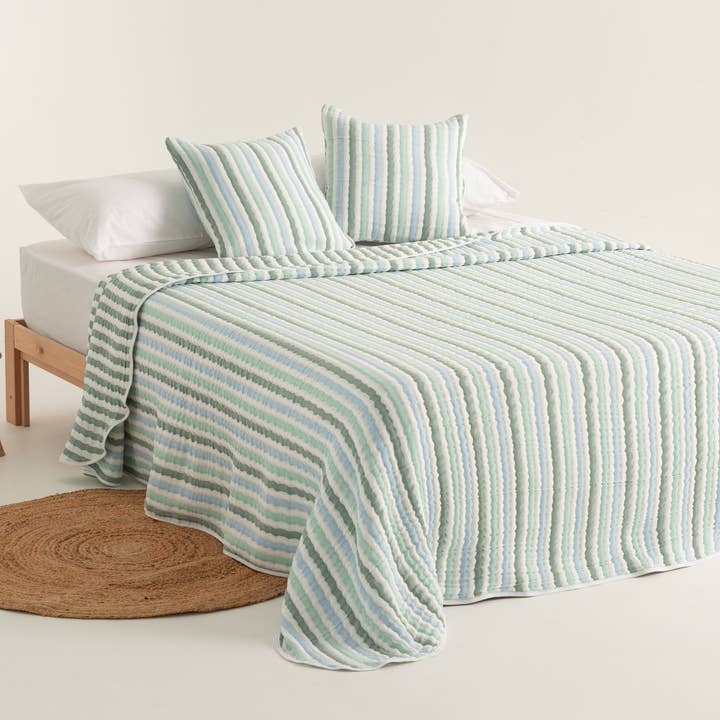 Coperta jacquard leggera in cotone a righe SELMA per la vendita all'ingrosso da parte di GAMUSI