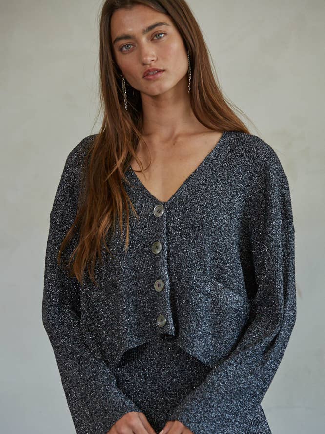 W1724 | Knit Sweater Viscose Nylon Lurex Buttondown Cardigan for wholesale by By Together