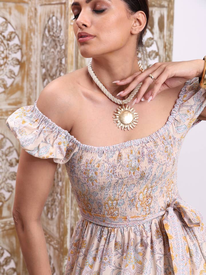 The Fox and The Mermaid - Wholesale Dress - Women's - Block Printed Smock Dress (Paloma: Buttermilk)