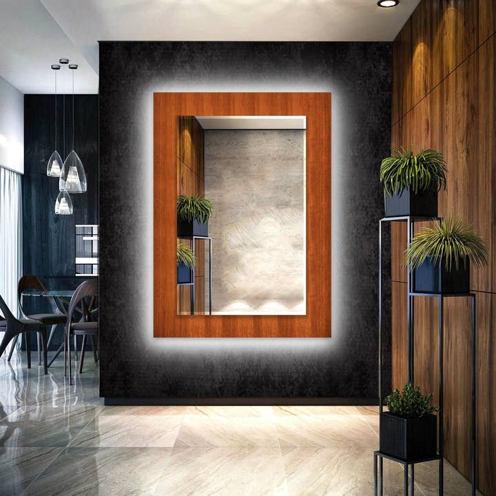 Wood Pattern Tempered Glass Wall Mirror for wholesale by MyPhotostation