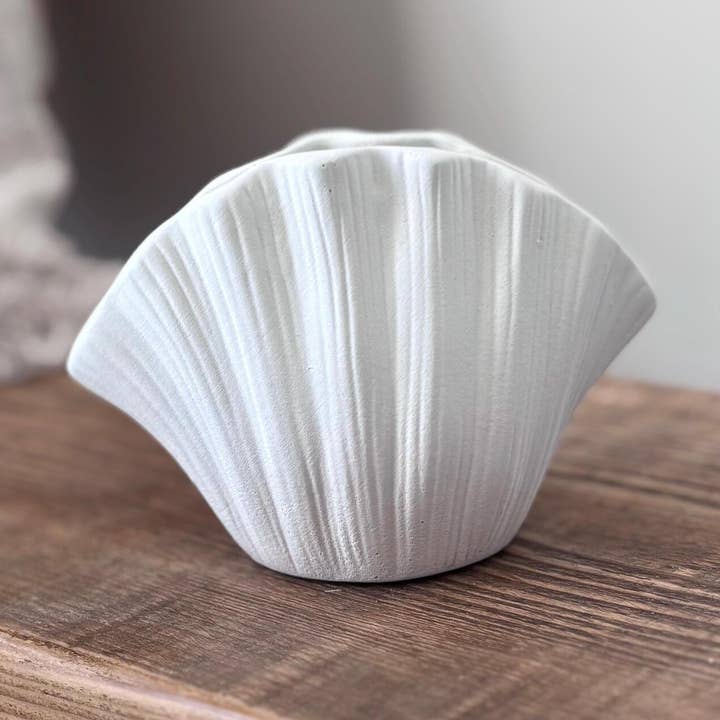 Concrete Shell Vase | Dried Flower Modern Vase for wholesale by Feathered Oak