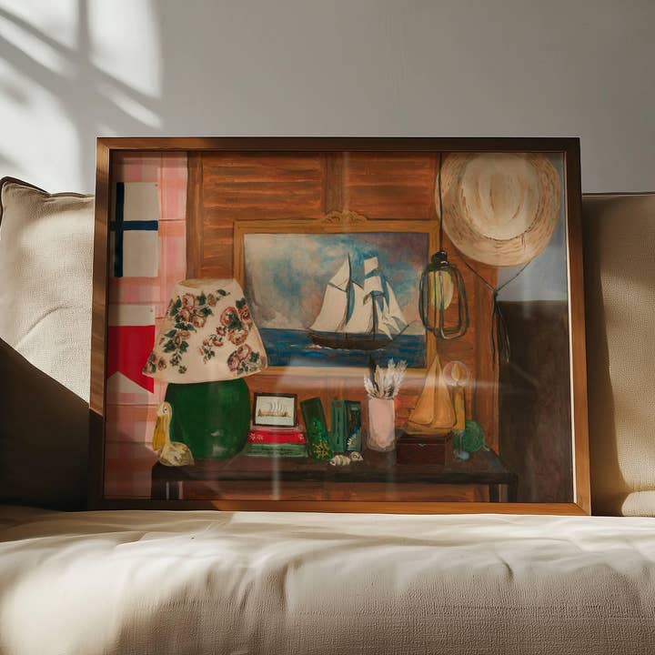 Stampa d'arte Retro Beach House, arte da parete costiera, arte nautica per la vendita all'ingrosso da parte di Laurenspired