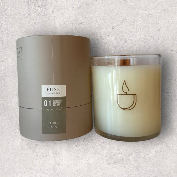 Red Currant + Mint- 9 oz Soy Wax Blend Candle | Wood Wick for wholesale by Fuse Candle Bar