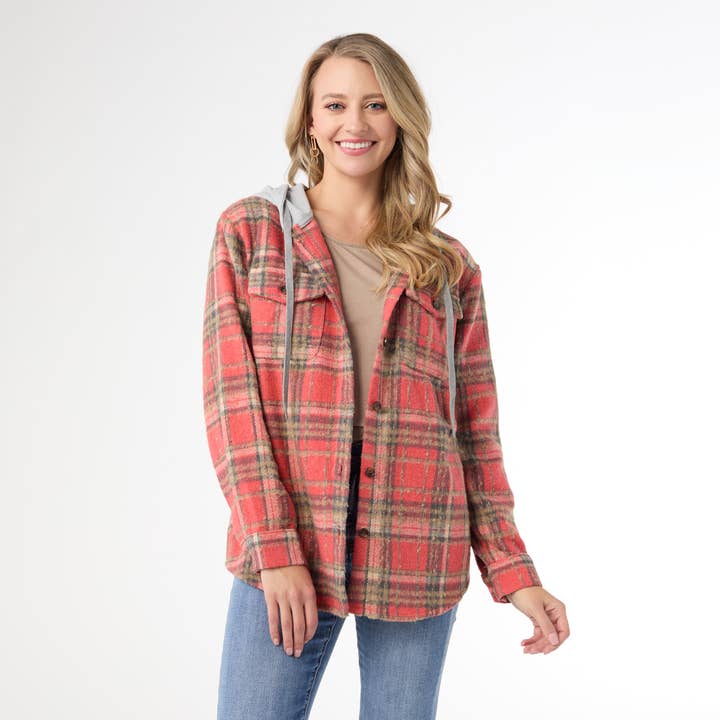Quinn Hooded Plaid Shacket for wholesale by COCO + CARMEN