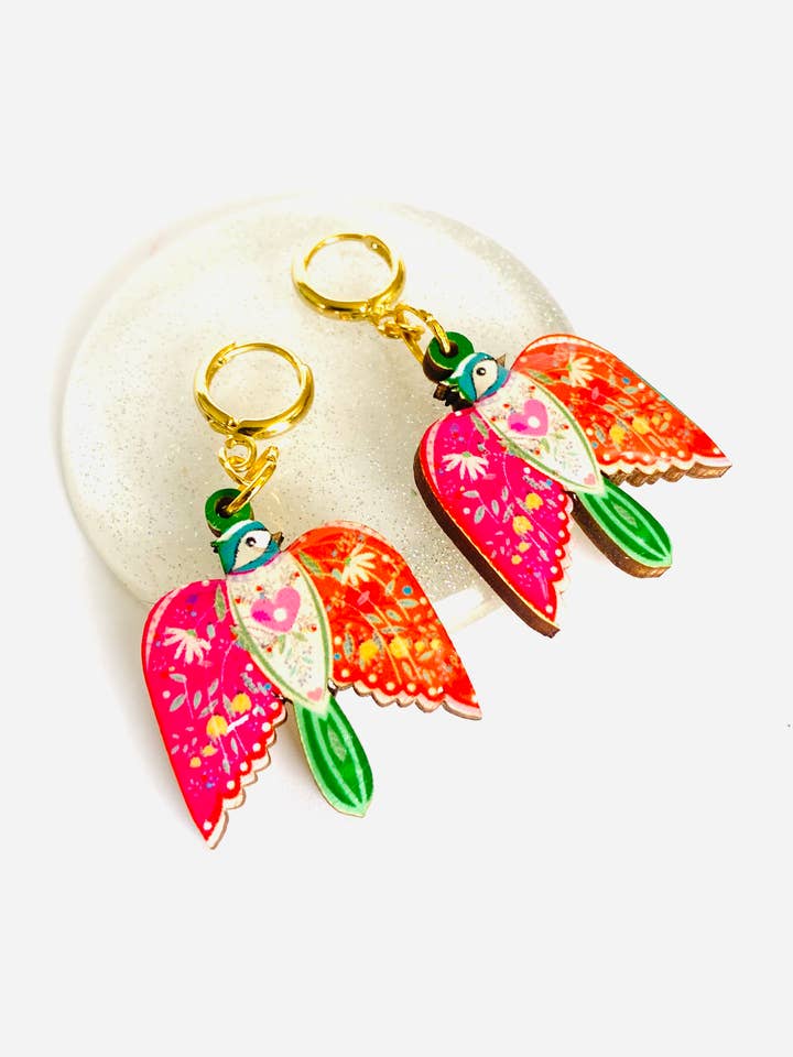 Large bird dangle earrings summer earrings hoop earrings for wholesale by Rosie Rose Parker