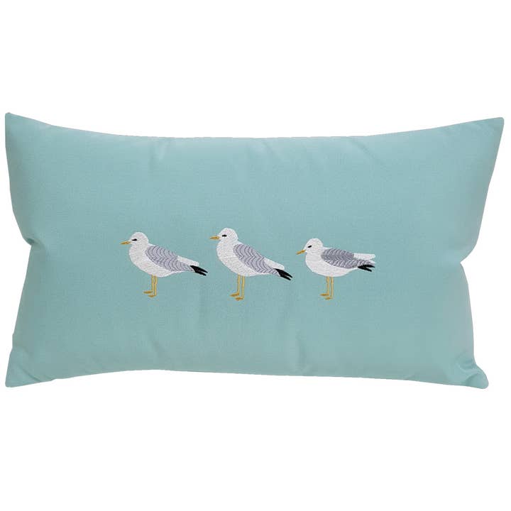 Nantucket Bound - Wholesale Lumbar Pillow - 12x20 -3 Seagulls Lumbar Glacier Blue Pillow